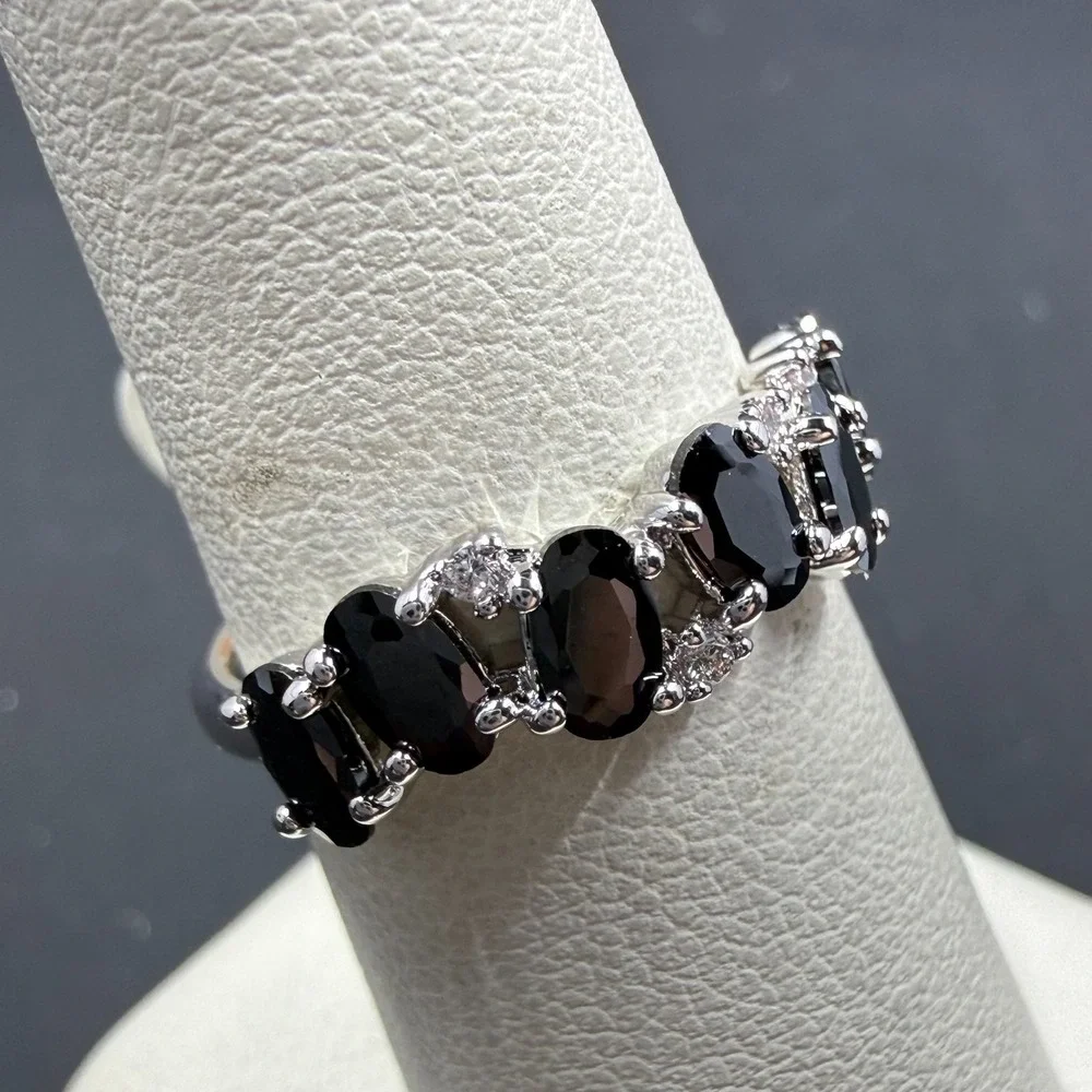 Bomb Party Whenever You Roam Size 6 Ring Black Onix CZ RBP5643 Rhodium Plated